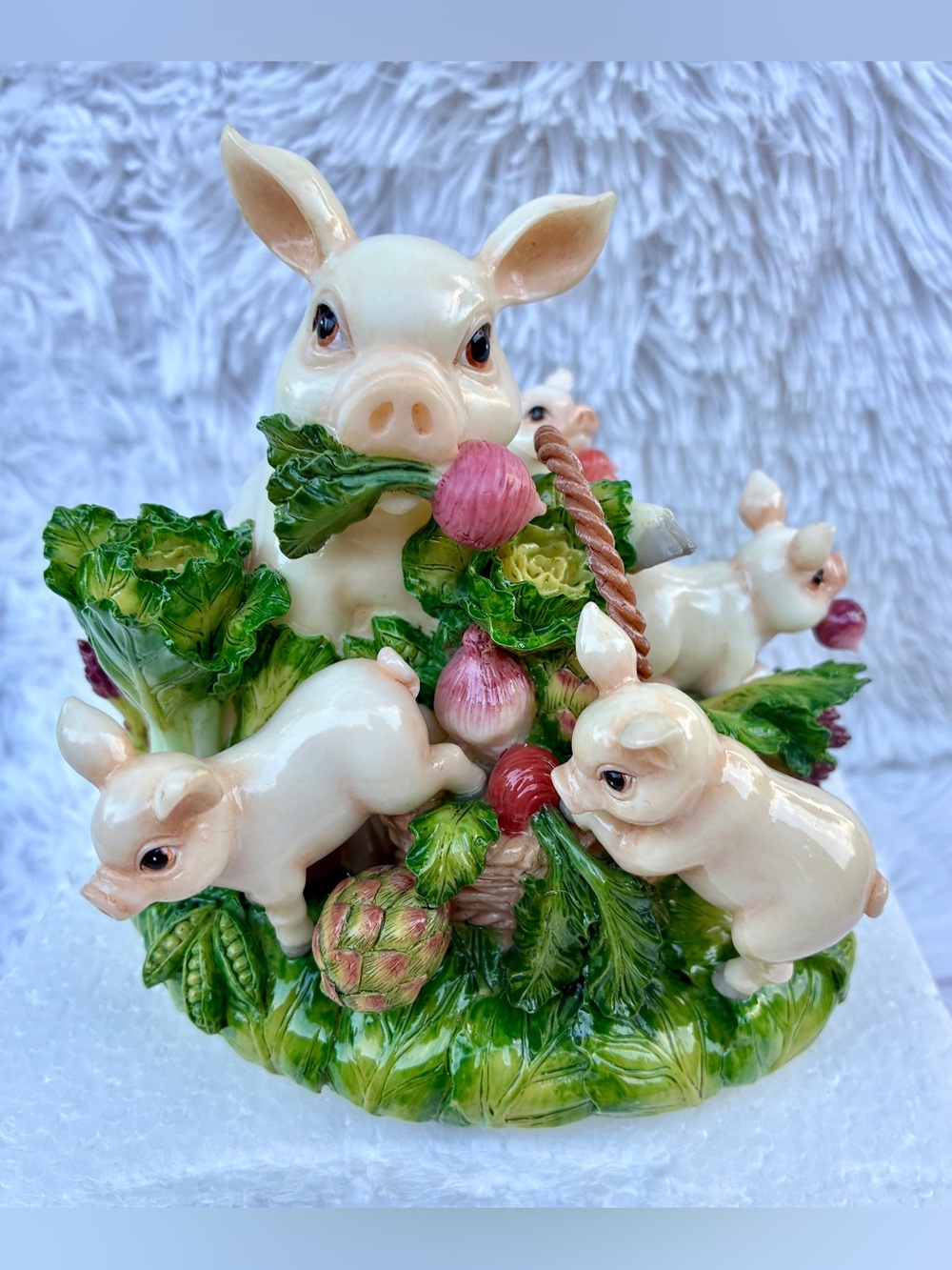 NIB Vintage Fitz and Floyd French Market Pig Musical Figurine - WORKING